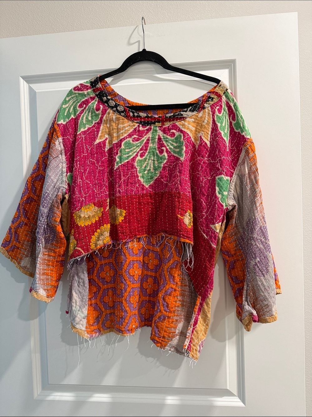 Bohemian Patchwork Crop Top in Pink & Orange reversible one sz